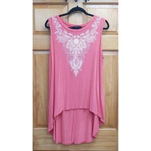 B.L.U.E. Coral Size XL Pull Over Sleeveless T Shirt Rhinestones Embellishment